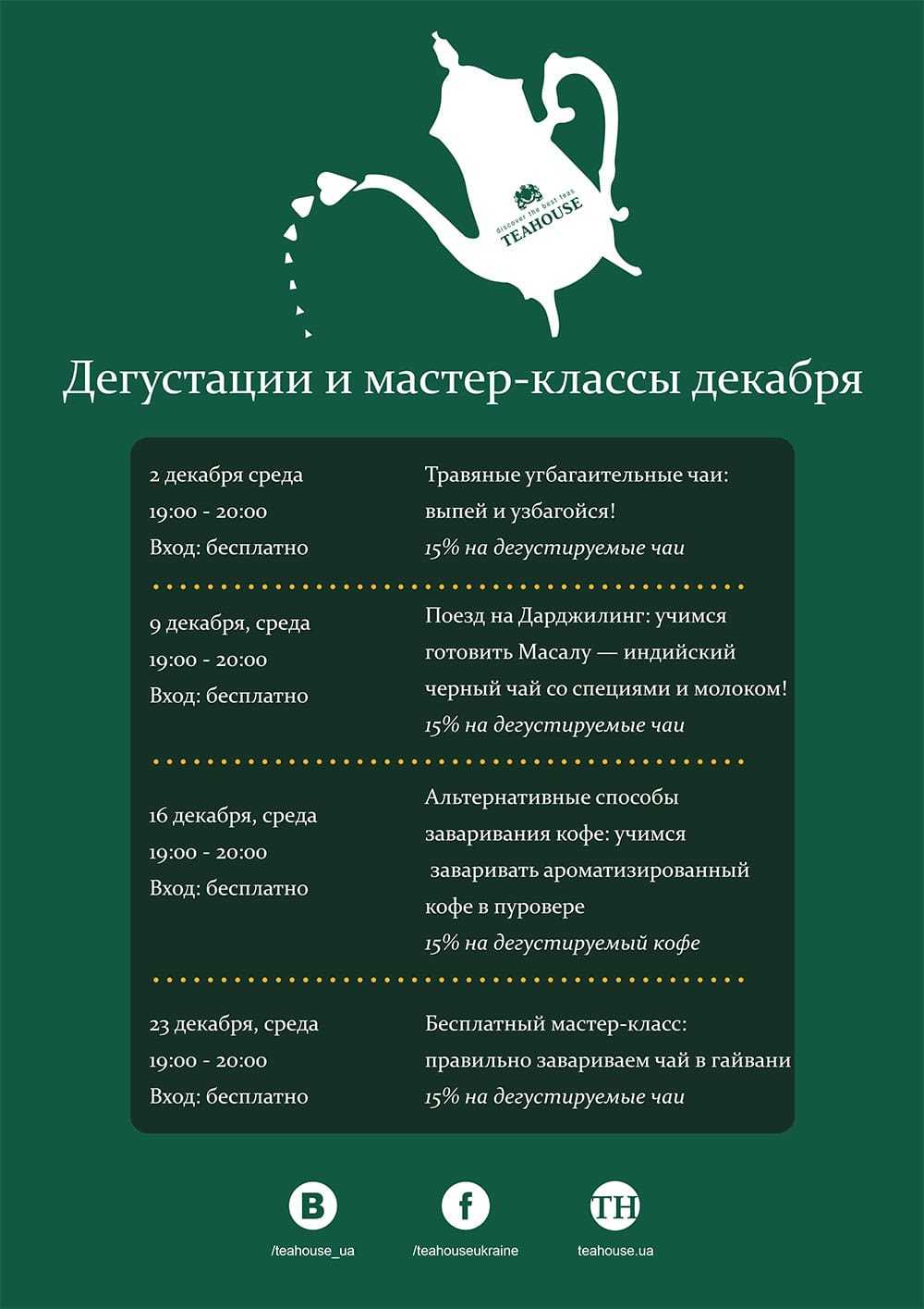 Безкоштовні майстер-класи та дегустації грудня Безкоштовні майстер-класи та дегустації грудня